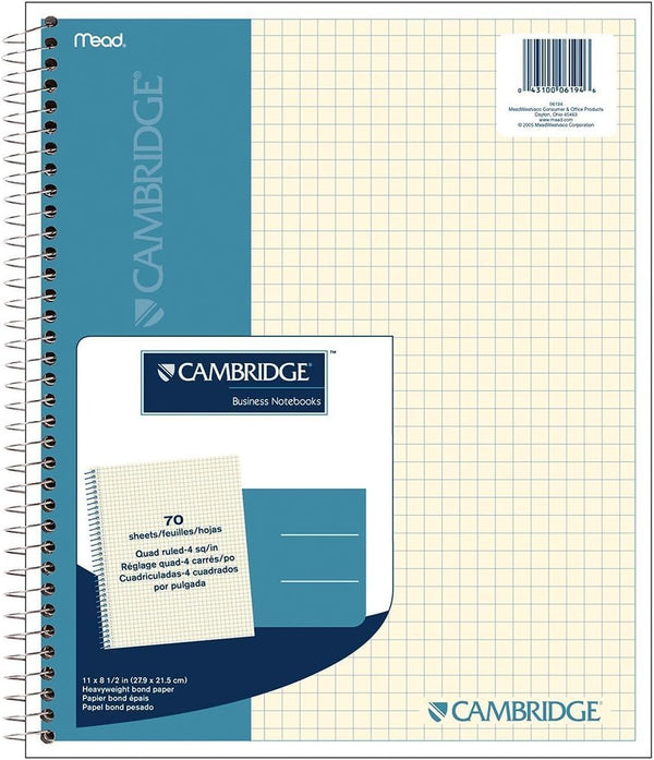 Cambridge Quad Wirebound Notebook, 70ct (06194), Pack of 6