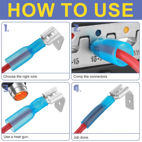 haisstronica 120 PCS Yellow Heat Shrink Piggyback Spade Connectors, 12-10 AWG Quick Disconnect Piggyback Terminals