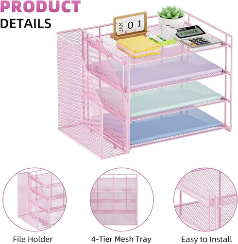 Marbrasse Desk Organizer and Accessories, 4-Tier Paper Letter Tray Organizer for School Home Office Supplies