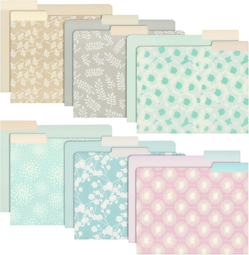 Juvale 12-Pack Pretty Pastel Decorative File Folders, Cute Classroom Supplies, Office Organization Letter Size, 1/3 Cut