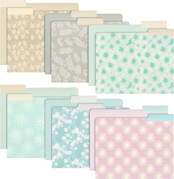 Juvale 12-Pack Pretty Pastel Decorative File Folders, Cute Classroom Supplies, Office Organization Letter Size, 1/3 Cut