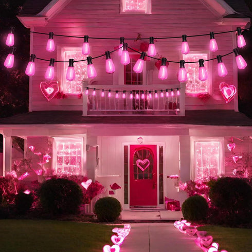 26Ft ST38 LAMPHOME Outdoor String Lights, Pink Patio Lights, Connectable Waterproof Shatterproof LED String Lights
