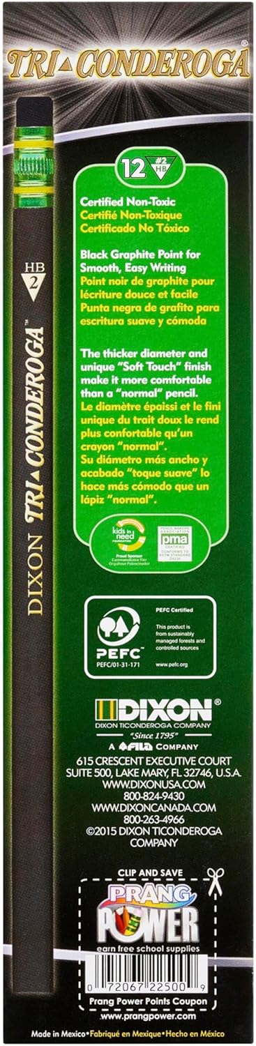Ticonderoga Tri-Conderoga Triangular Pencils, Wood-Cased #2, Soft Touch Comfort Barrel, Black, 12-Pack (22500)
