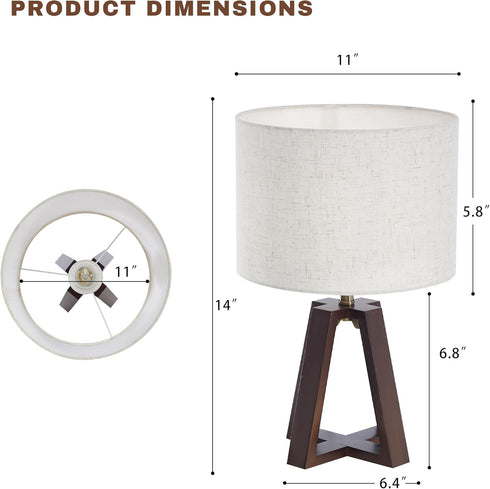 Booniture Dimmable Bamboo Table Lamp, Farmhouse Bedside Lamp with Linen Shade, Mid Century Modern Nightstand Light