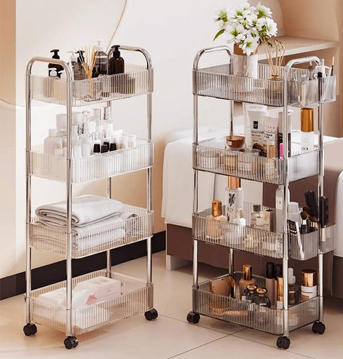 Dalekana 4-Tier 8.2W 13L 35.8H Plastic Clear Rolling Utility Cart with Wheels, Lightweight-Usage Multifunctional