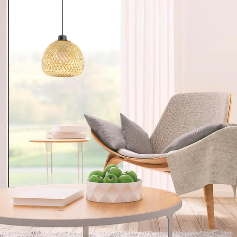 7.67 Inch UPKOCH Woven Bamboo Lamp Shade Pendant Light Cover Rustic Rattan Ceiling Lamp Shade for Home Bedroom