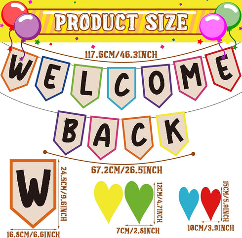 Mixweer 61 Pcs Welcome Back Banner Welcome Bulletin Board Set Boho Classroom Decor Classroom Borders for Bulletin Board Hearts Accents for First Day of School Back to School Decorations by Mixweer