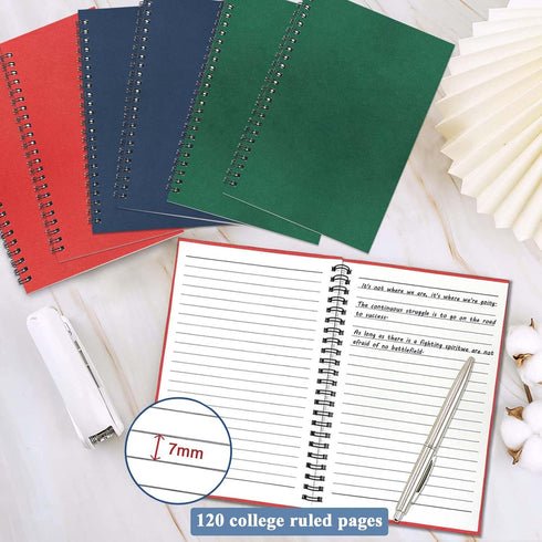 GINMLYDA 6 Pack Small Spiral Notebook A5, 8.25x5.5”, 120 Lined Pages Wide Ruled Bulk Blank Kraft Cover Journal