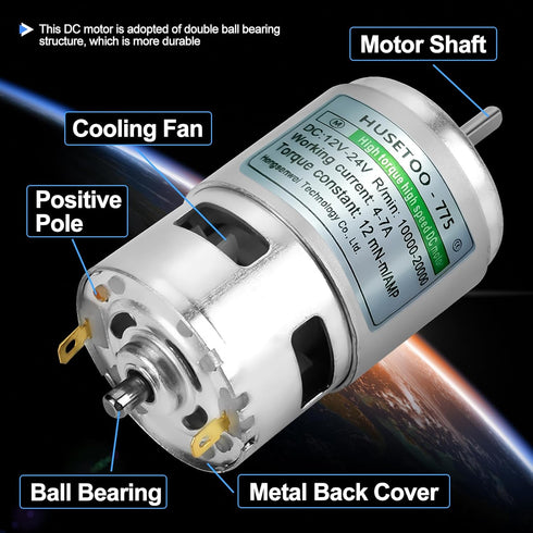 775 DC Motor, 12V High Torque DC Motor Max 20000 RPM with Dual Ball Bearings, Quiet Power Wheels Motor