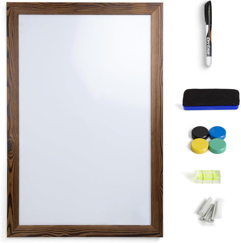 Real Wooden Framed Magnetic Dry Erase Whiteboard, 24" x 36", Vertical/Horizontal Mount, Includes Black Marker, Eraser,