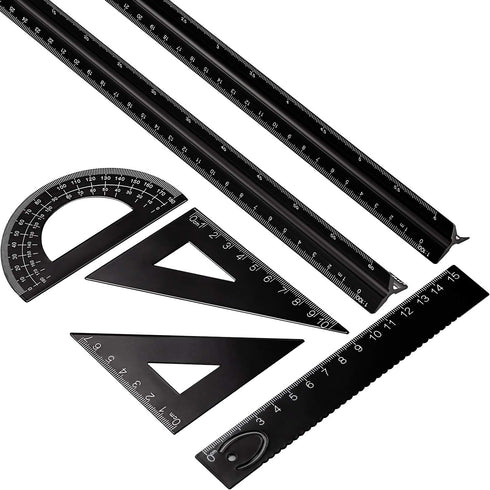 Leinuosen 6 Pcs Triangular Ruler Set 12 Inch Engineering Scale Aluminum Architect Drafting