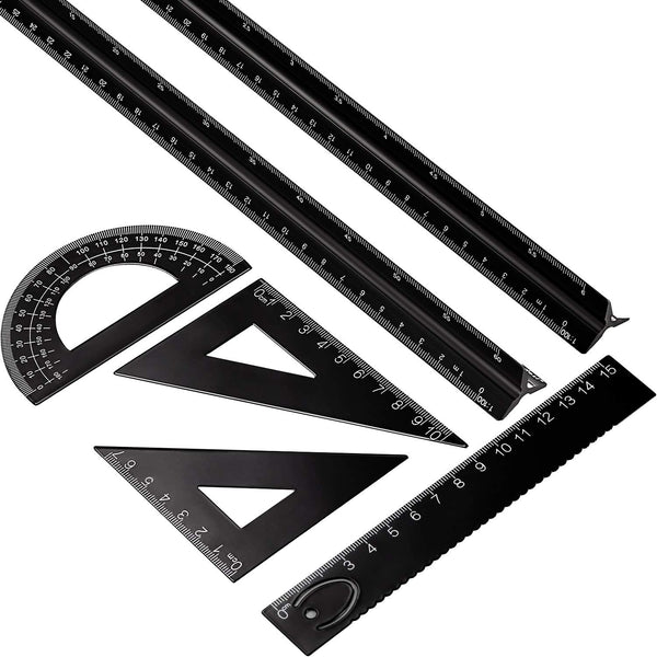 Leinuosen 6 Pcs Triangular Ruler Set 12 Inch Engineering Scale Aluminum Architect Drafting