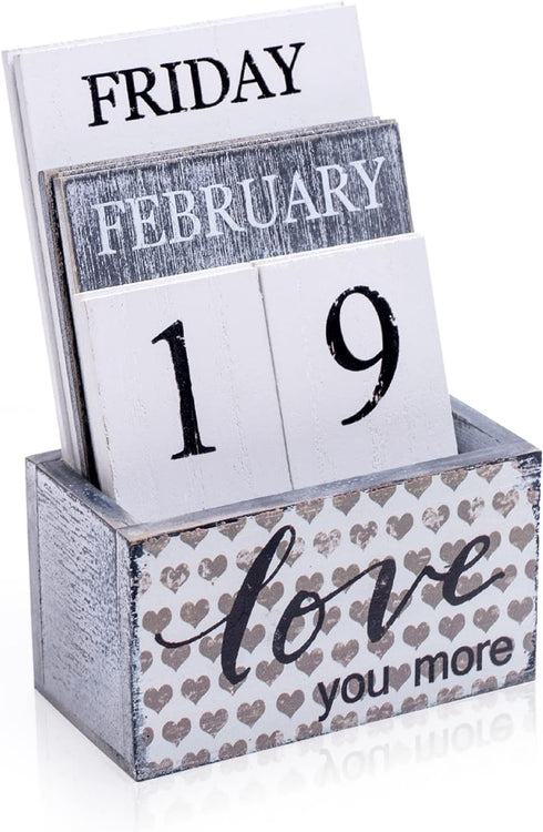 Notakia Perpetual Calendar Wooden Calendar Blocks Vintage Wood Block Calendar for Home