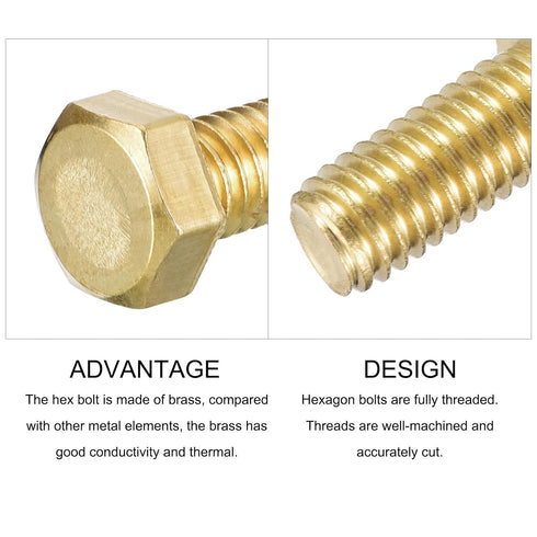 Hex Head Screw Bolt (5/16-18x1-3/4") 5Pcs, Brass Fully Threaded Solid Hex Bolts for Machinery Repair