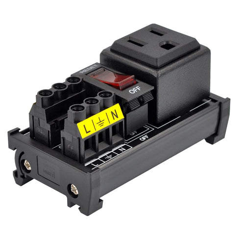 DIN Rail Mount AC 120V NEMA 5-15R Single Receptacle Outlet Power Strip Module with Rocker Switch Thermal Circuit