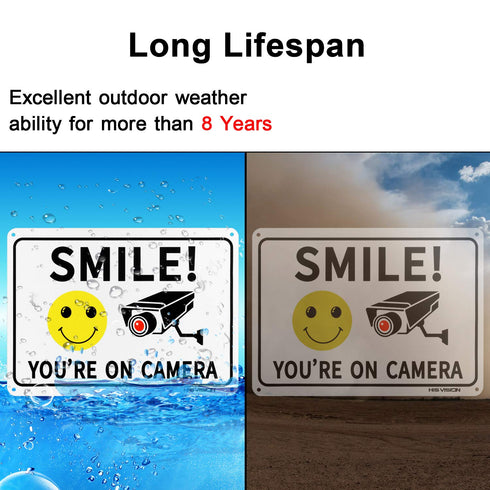 2 Pack Smile You're on Camera Video Surveillance Sign, 10"x7" Rust Free Aluminum Metal Warning Sign, Waterproof