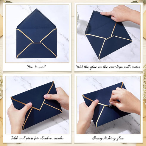 Teling 100 Pack 5 x 7 Envelope Invitations A7 V Flap with Gold Border for Bridal Shower, Wedding, Birthday