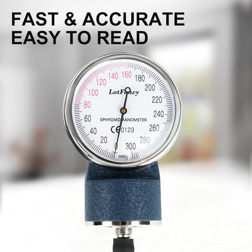 LotFancy Aneroid Sphygmomanometer, Professional Blood Pressure Cuff, Adult 8.5"-16.5", Calibrated BP Gauge, Blue
