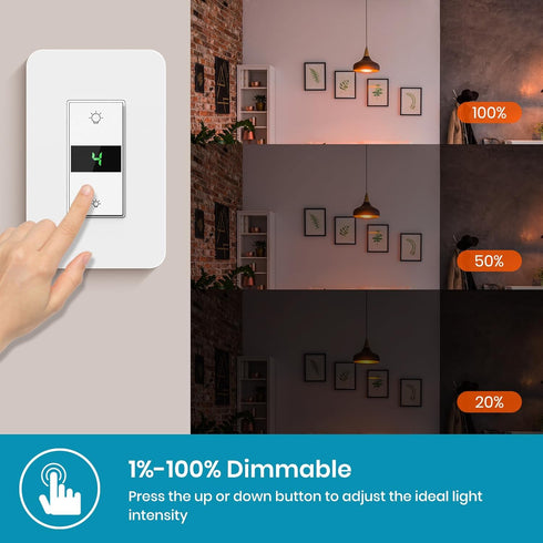 Dimmer 3Way Dimmer 2024 Milfra Smart Switch Digital Display Single-Pole Smart Switch New ModelWorks with Siri, Alexa