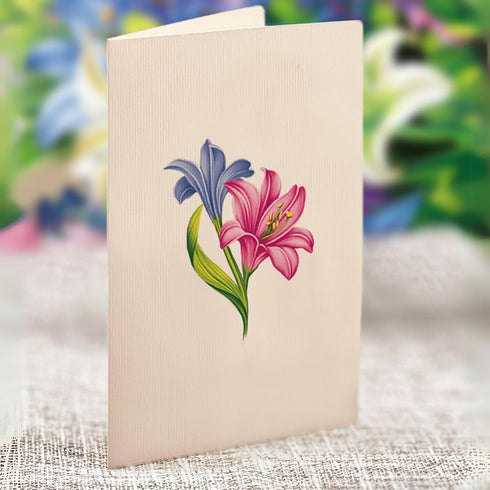 6 Inch 3D Freshcut Paper Pop Up Cards, Mini Lilies & Lupines, Mini Sized Forever Flower Bouquet Popup Greeting Cards