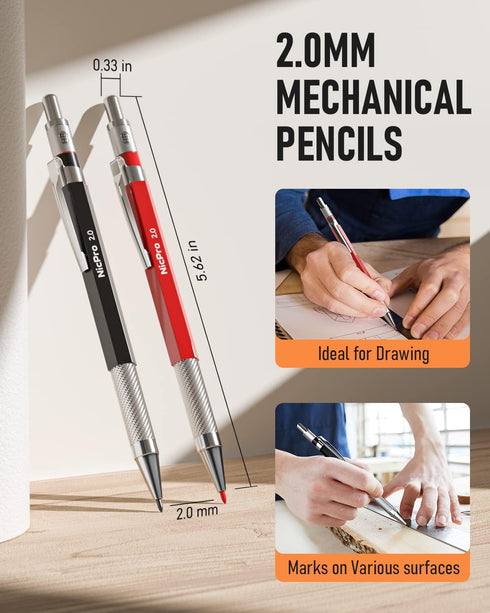 Nicpro 18 Pack Carpenter Pencil Set with Sharpener, Mechanical Pencils with 76 Refills, Carbide Scribe Tool, Heavy Duty