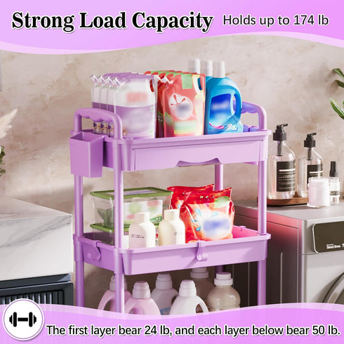 4 SUNALLY Tier Rolling Cart Organizer with Drawer, Bathroom Storage Carts with Wheels & Plastic Shelf, Mobile Storage