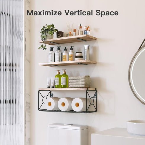 Amada Bathroom Shelves Over Toilet with Storage Basket, Floating Wall Shelf for Home Organization & Wall Decor