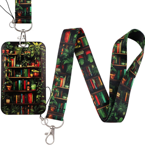 Bookshelf ID Badge Holder Lanyard Cute Keychain Lanyard ID Holder for Keys