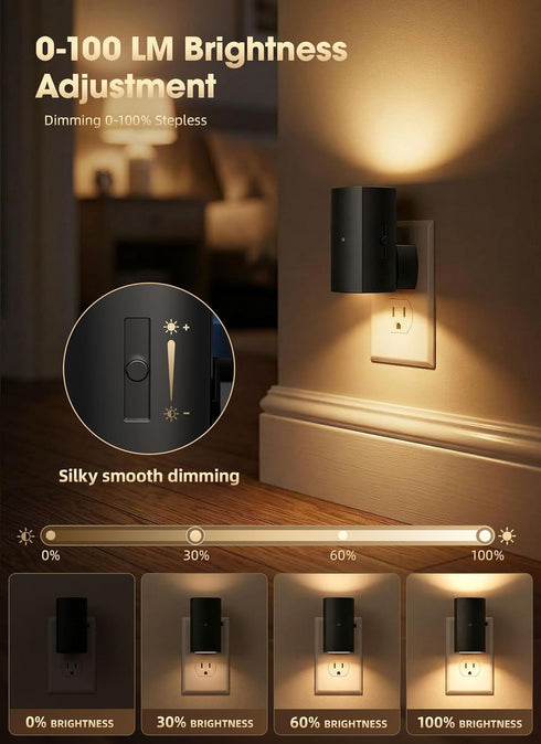 2 Pack 0-100LM Dimming Brightown Night Lights Plug Into Wall, Modern Night Light with Rotating Plug, Dusk to Dawn