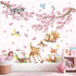 decalmile Woodland Animals Pink Flower Wall Stickers Cherry Blossom Branch Deer Fox