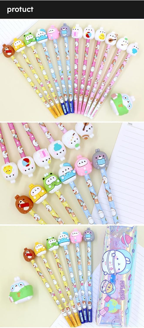 White Rabbit Molang Mini Figure Pencil Set, Korean Stationery 12ea 1 Set Blue from Korean Animation