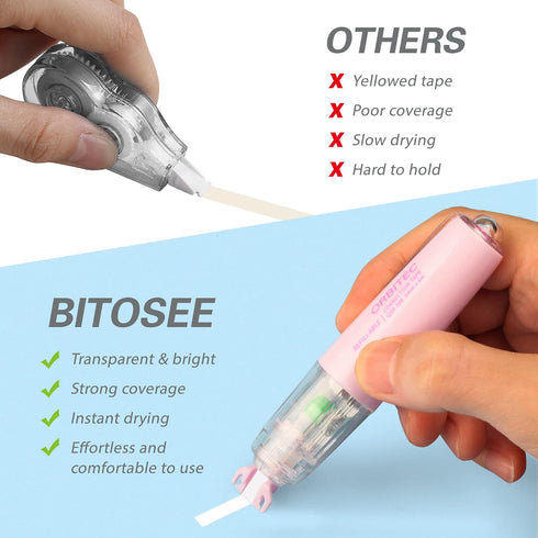Refillable Retractable Quick Dry White Out Correction Tape, Mini Japan Aesthetic Cute White Out with Kawaii Applicator
