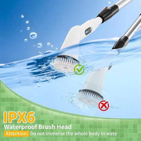 8 51.2in 90Min Electric Spin Scrubber - Household Cleaning Brush with Heads, Extendable Pole Bathroom Scrubber