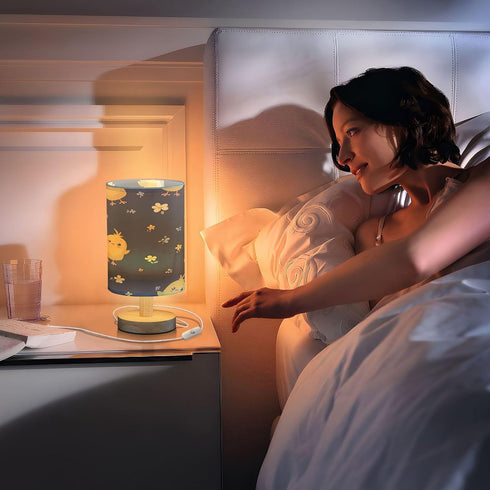 ALAZA Cute Cartoon Chicken Bedside Table Lamp with USB Port for Bedroom Nightstand Lamps Night Light Linen Fabric Shade