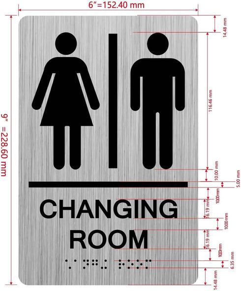 BUILDINGSIGNS.COM 2 (6" 9" CHANGING ROOM sign / Unisex changing room sign with Raised letters/Image & Grade Braille