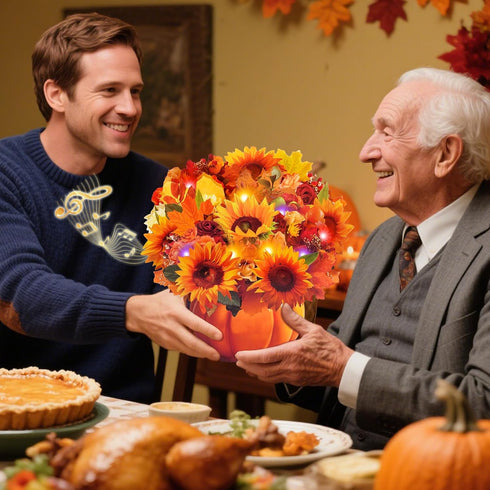 APOTODITO Thanksgiving Cards, Pop Up Fall Sunflower Bouquet with Music and Light, Thanksgving Gifts Sunflower Gifts