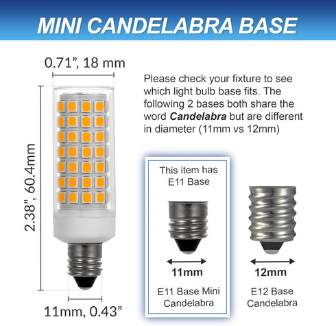 Simba Lighting LED E11 T4 Mini-Candelabra JD Light Bulb 5W, 40W to 50W Halogen Replacement (4 Pack) 3000K Dimmable