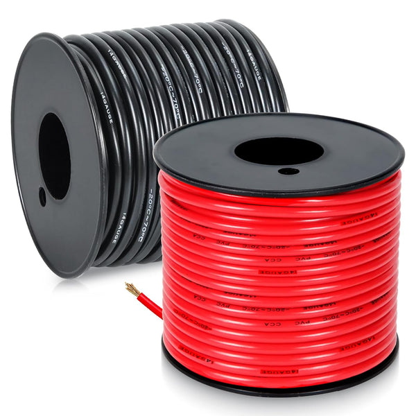 Mziklr 14 Gauge Electrical Wire, Red/Black Each 150FT, Flexible Low Voltage PVC Copper