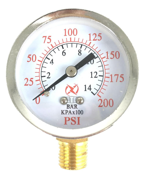2" Air Pressure Gauge Lower Side Mount 1/4" NPT - 2" Dial, 0 to 200 PSI