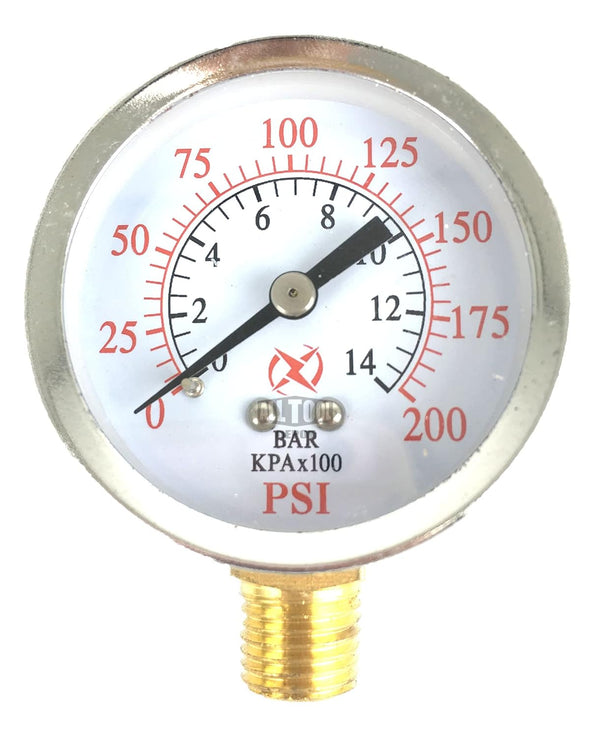 2" Air Pressure Gauge Lower Side Mount 1/4" NPT - 2" Dial, 0 to 200 PSI
