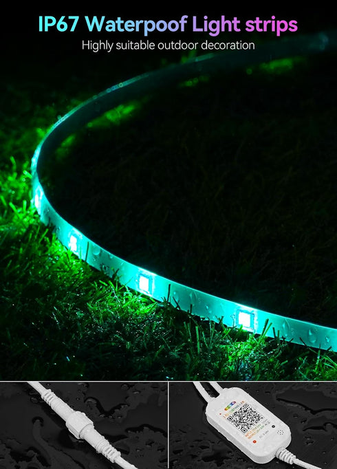 78FT IP67 480LED) WiFi RGB Outdoor Led Strip Lights Waterproof Led Light Strips with Remote &WiFi Music Sync App