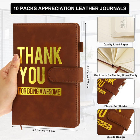 Yexiya 10 Pcs A5 Leather Notebooks, Inspirational Thank You Gifts for Employees and Teachers
