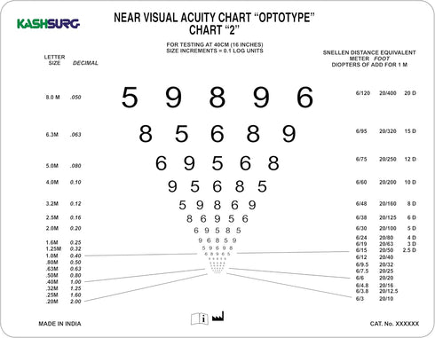 KASHSURG Sloan Letter Near Vision Eye Chart with 16 Inch Cord by