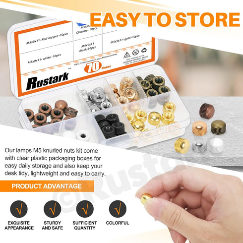 Rustark 70Pcs 7 M5 Colors Cap Nut Assortment Kit Ceiling Lamp Screw Nut Lamp Shade Screw Caps Lamp Knob Nuts Ceiling
