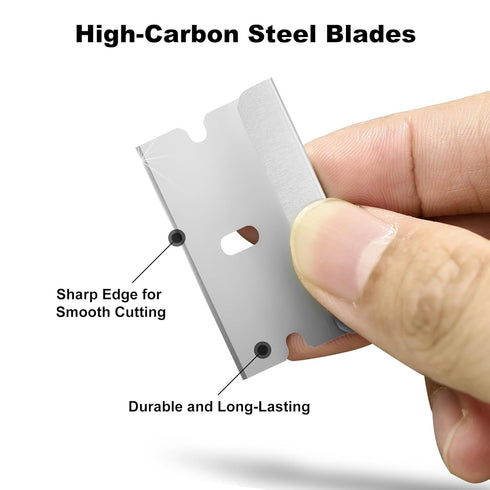 cleanan 100-Pack 1.5" 0.75", Single Edge Razor Blades with Dispenser, Carbon Steel Scraper Blades, each Blades measures