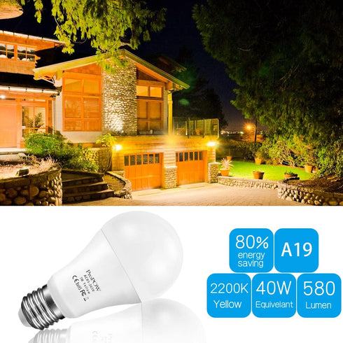 ProPOW Bulbs, 7W 40W A19, 580 (Non-Dimmable, E26) Yellow Bug Light Dusk to Dawn, LED, Equivalent, Smart Auto on/Off