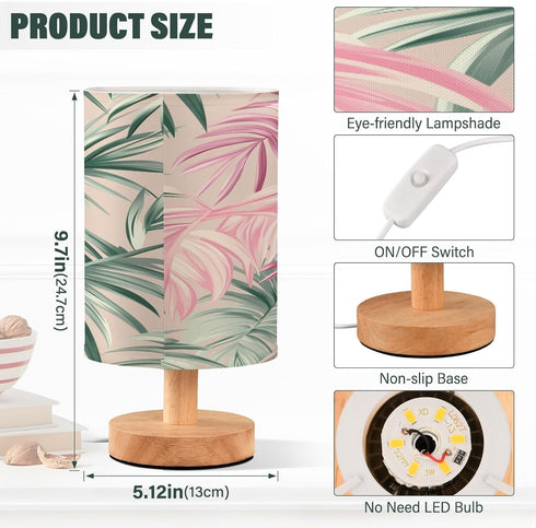 LFICRTAN Table LED Lamps Light Pink Green Tropical Leaf Bedroom Night Light Bedside Lamps with USB Ports Nightstand