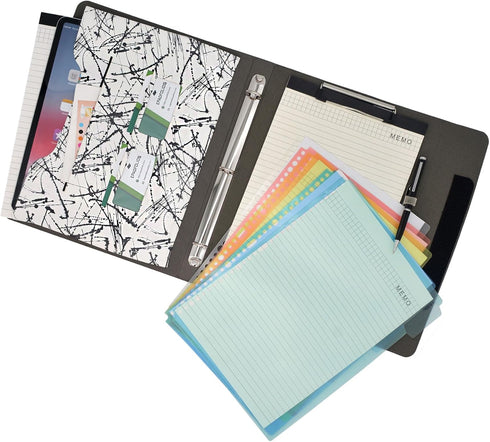 Portfolio Organizer File Folder with 3-Ring Binder and Color File Folders, Black and White