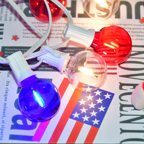 27.8Ft G40 28 Bulbs, 4th 0.6W Red White and Blue Lights String with Shatterproof LED Globe for Memorial Day of July