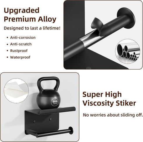 Wall Mounted Toilet Paper Holder with Phone Shelf, Adhesive Toilet Paper Roll Holder, Rustproof Bathroom Tissue Roll